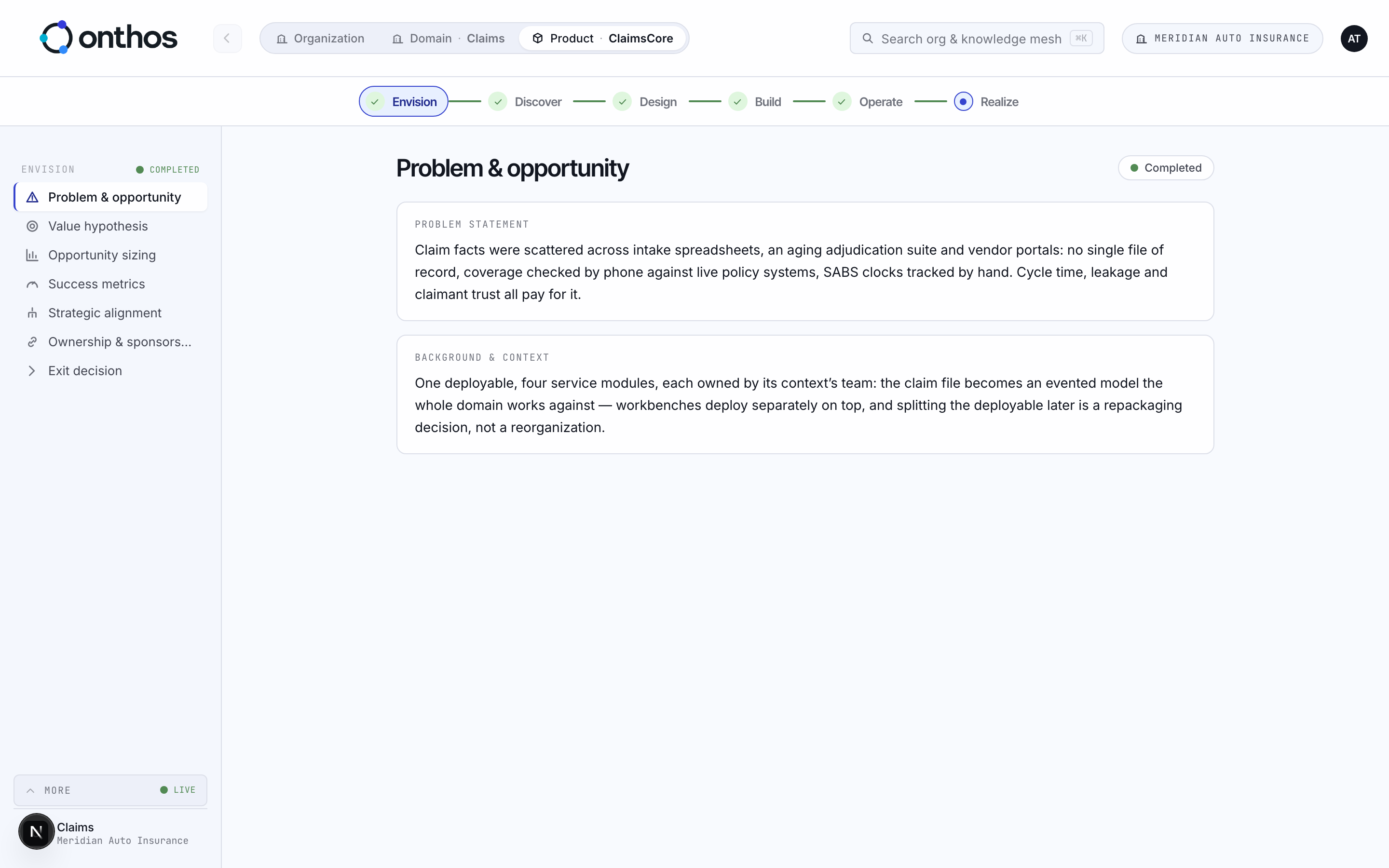Envision: the problem statement and the opportunity, as facts with their sources